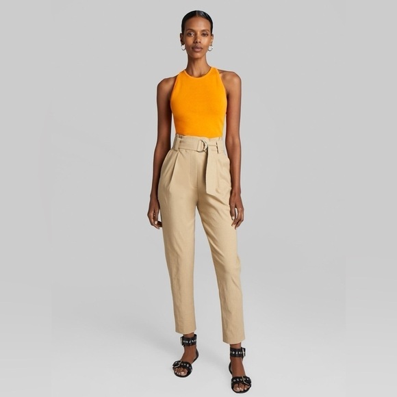 A.L.C Diego High Waist Tapered Belted Pleated Pant in Sand Tan - Picture 1 of 10